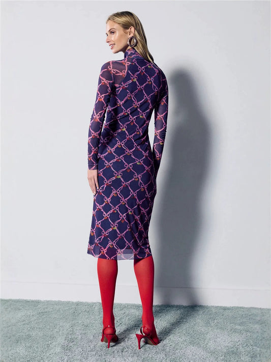 Sheer Mesh midi Dress with Multicolored Polka Dots