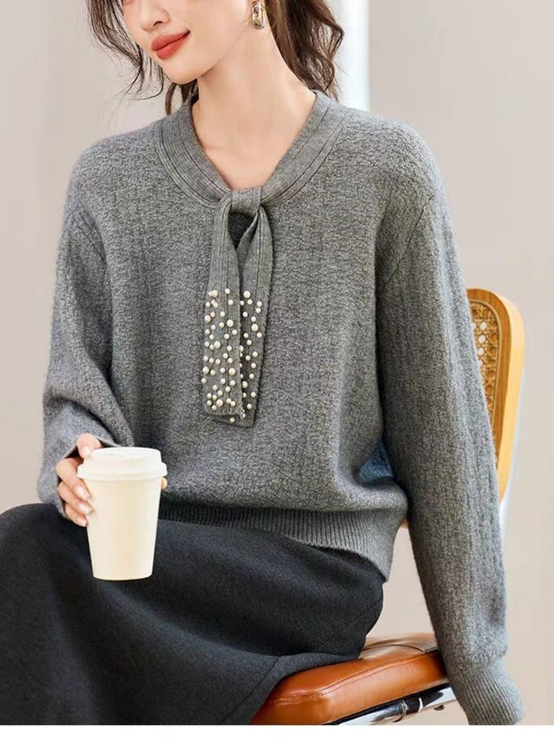 Textured Beaded Red Sweater