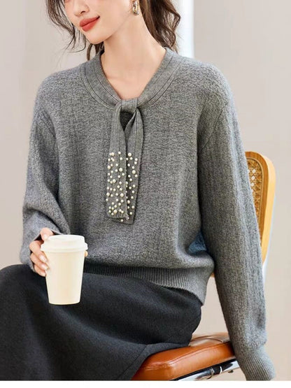 Textured Beaded Red Sweater