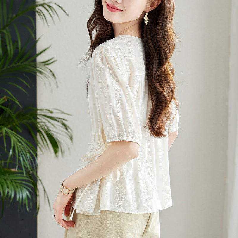 French-style short-sleeved shirt - apricot