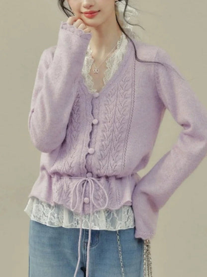 French Crochet Openwork V-neck Cardigan