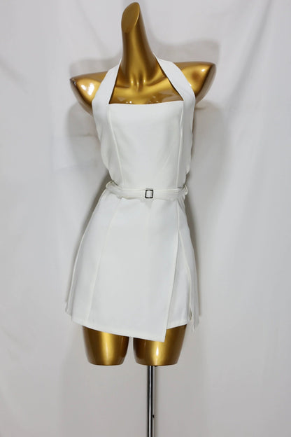 white halter neck mini dress