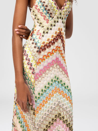 Chevron Rainbow Crochet Cross-Back Spaghetti Strap Maxi Dress