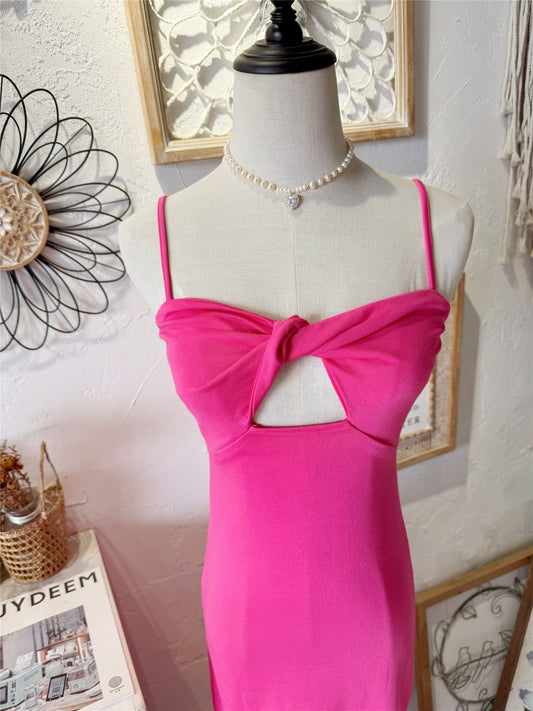 rose red kink hollow side slit slip dress
