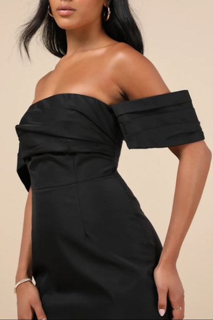 black off-the-shoulder mini dress