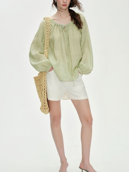 Loose-fitting Tencel Ramie Long-sleeved Shirt