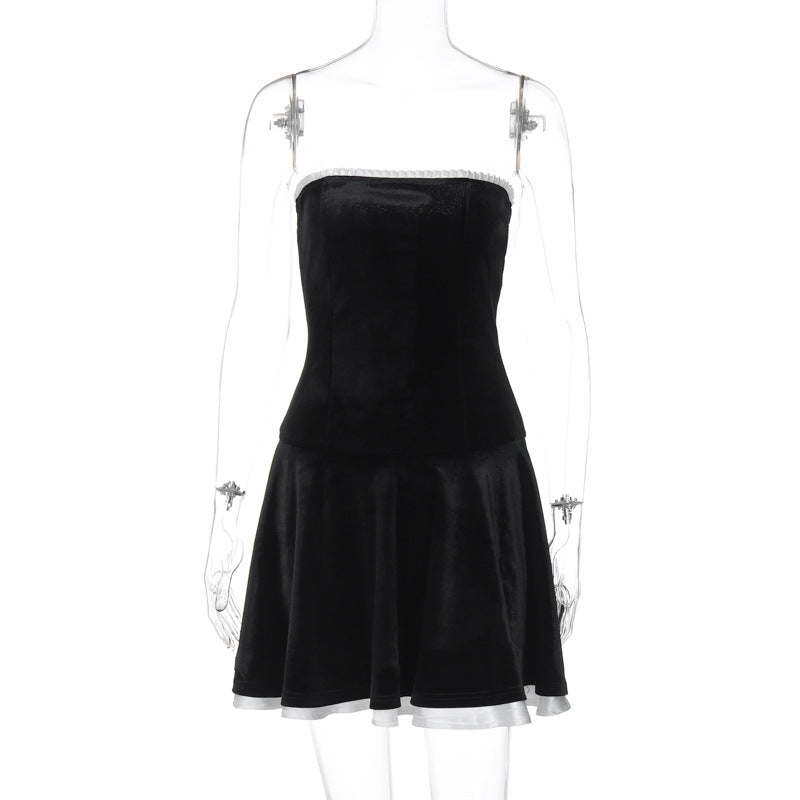 Suede Collage Ruffled Wraparound Pleated Skirt