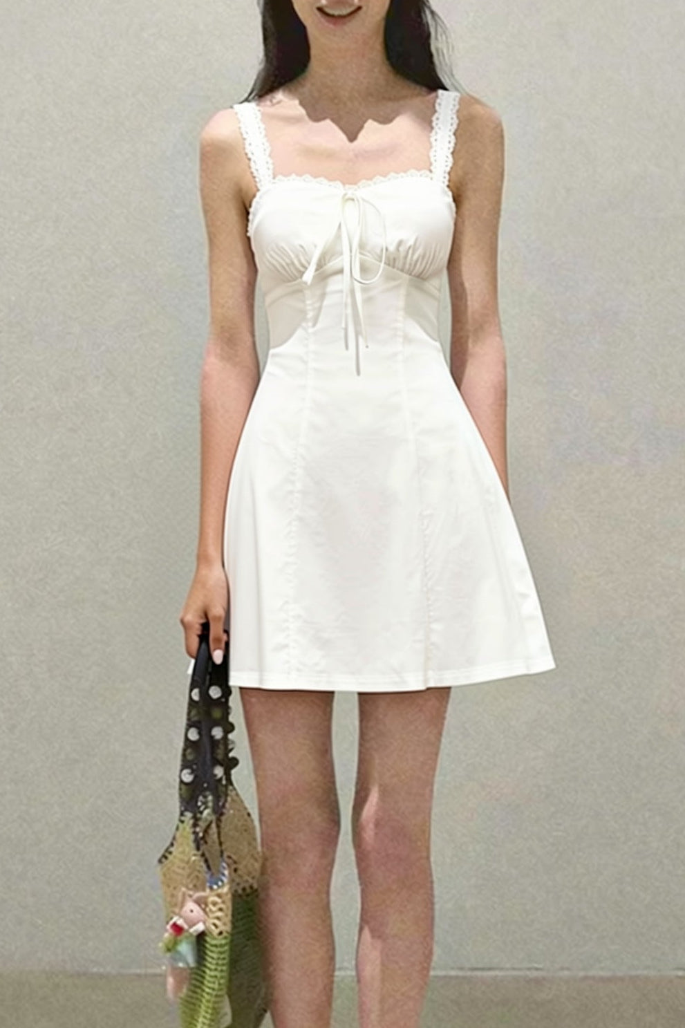 white Tencel Bamboo Joint strap backless mini dress