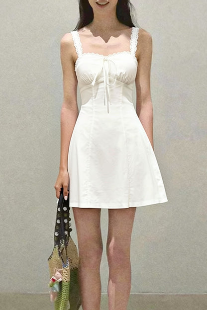 white Tencel Bamboo Joint strap backless mini dress
