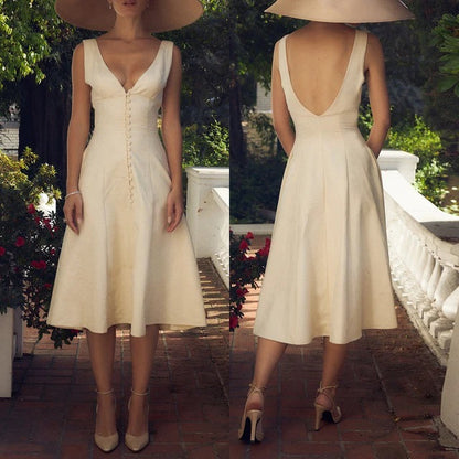 lily V-neck fitted waist midi dress
