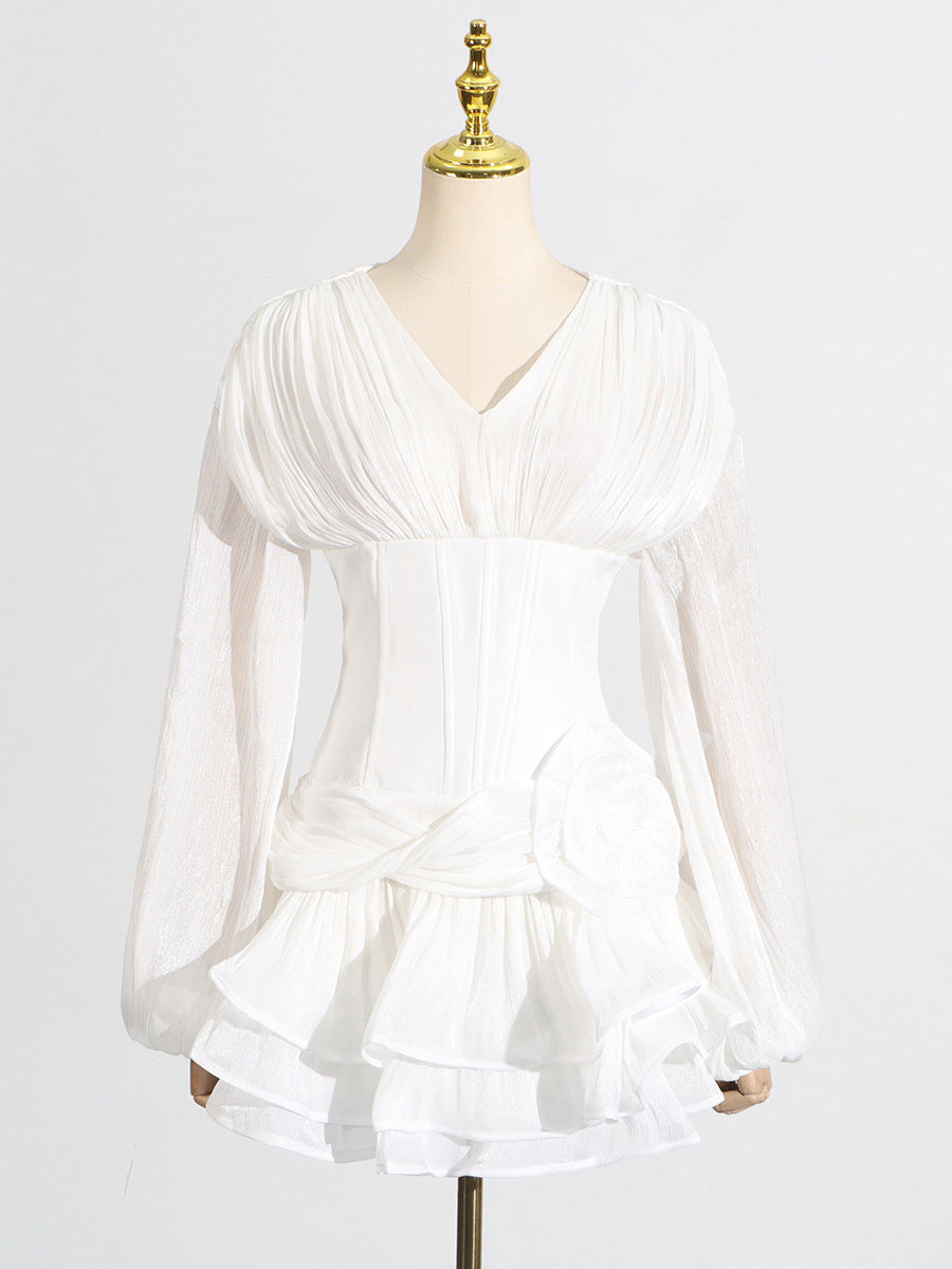wallis 3d flower ruffle trim mini dress in white