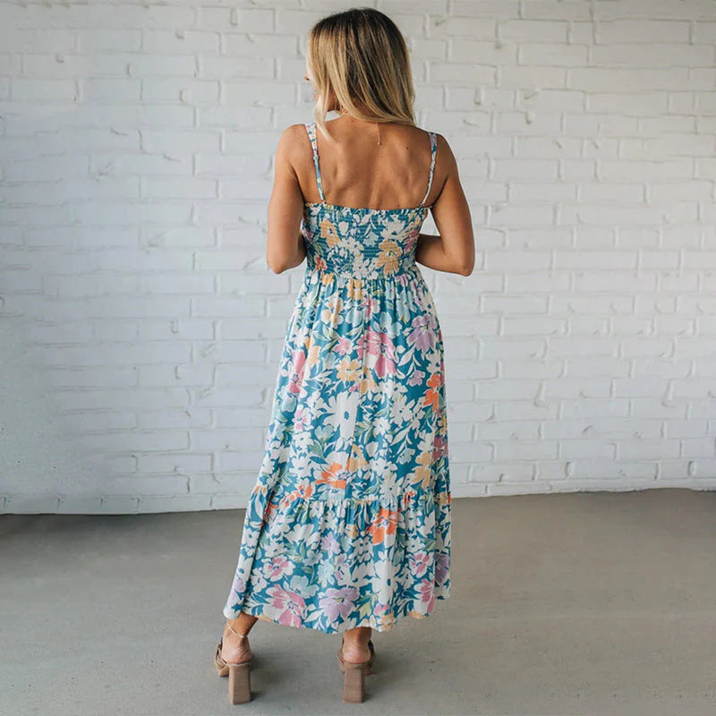 blue Print Slip maxi Dress
