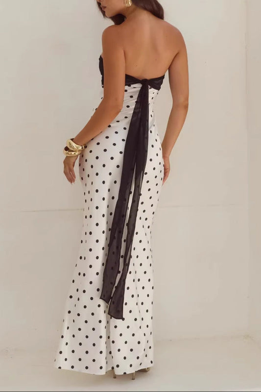 polka dot one-shoulder maxi dress