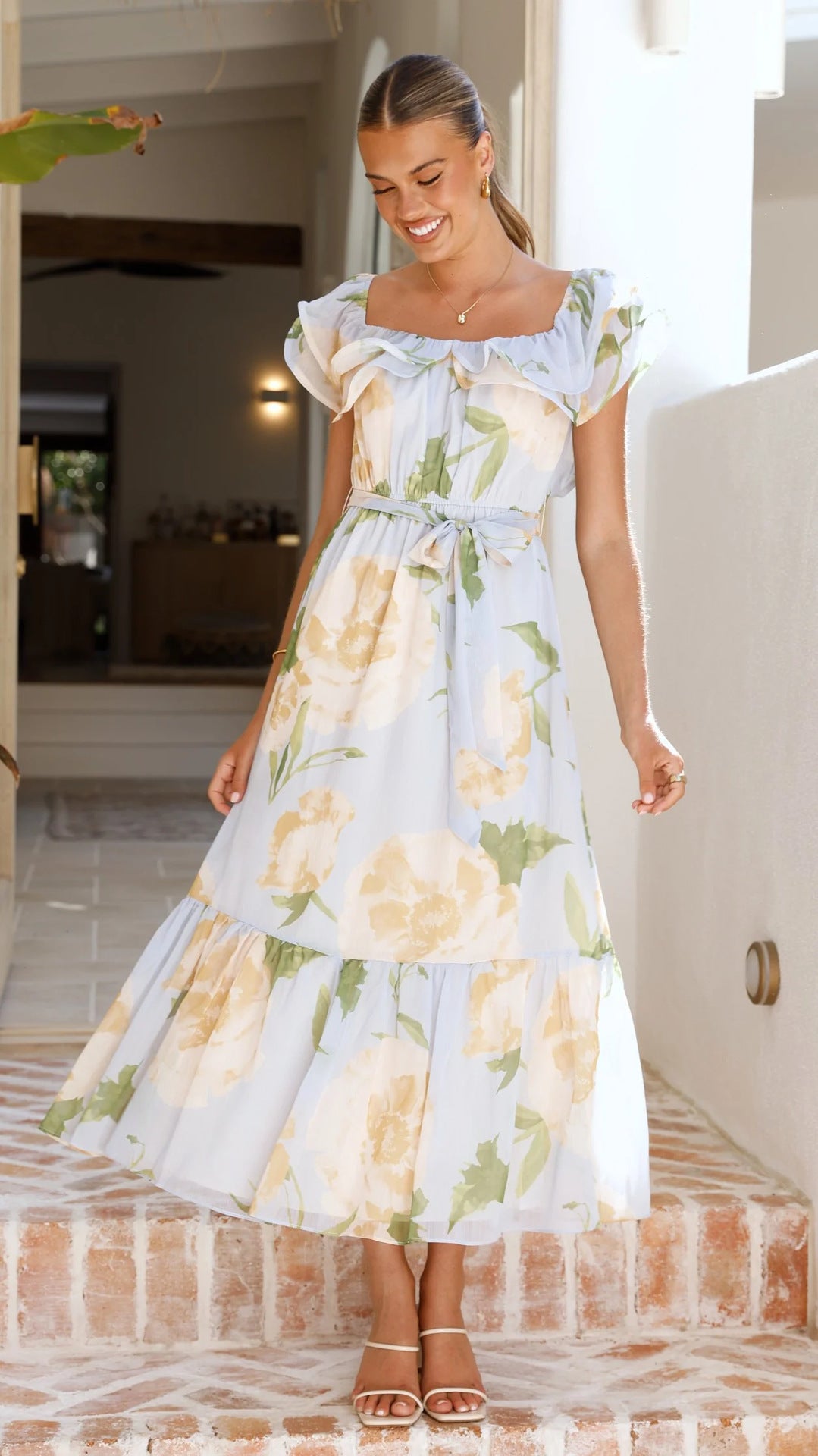 Floral print chiffon A-line maxi dress