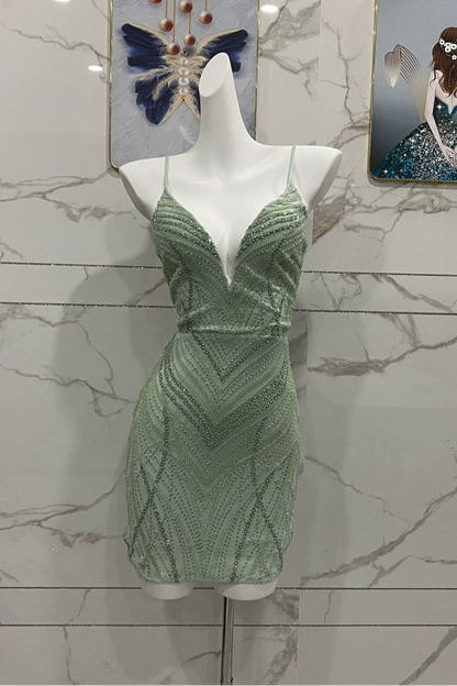 open back beaded mini dress