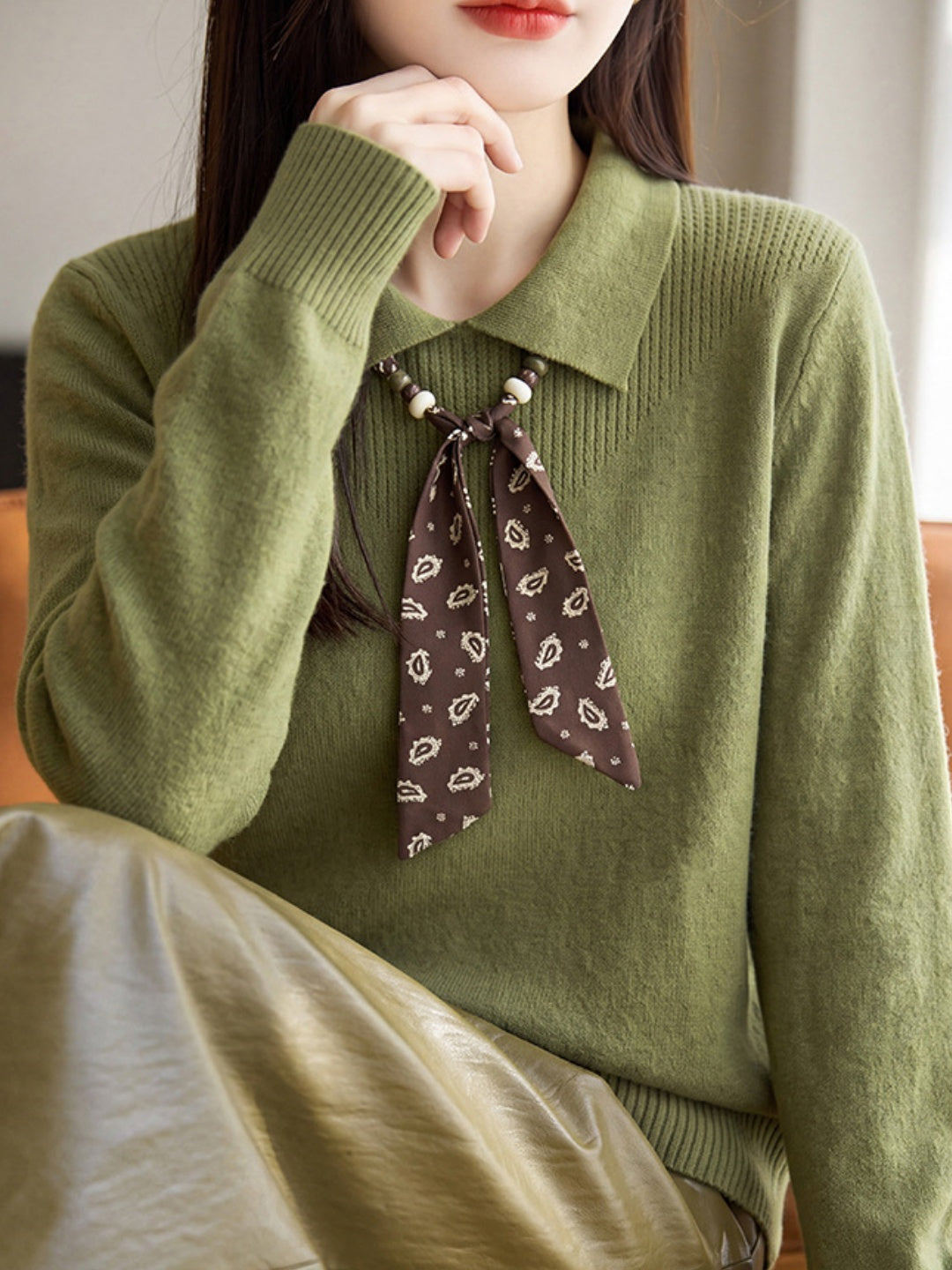New Stylish Collared Knit Top