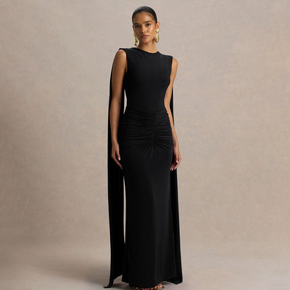 black slim back streamer dress