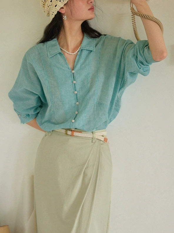 French striped thin sun protection shirt