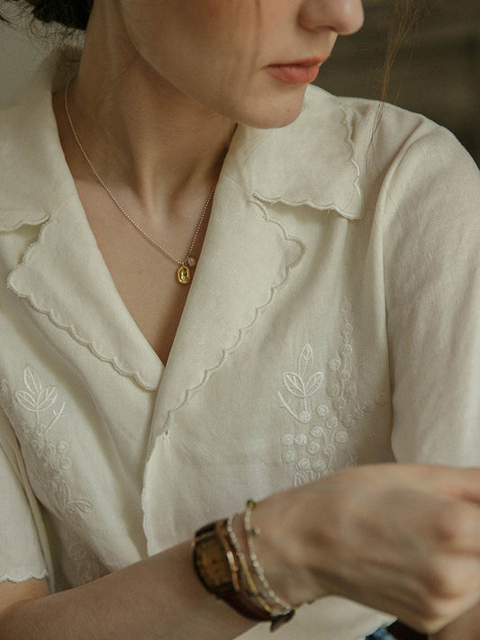 white embroidered lace short sleeve shirt top