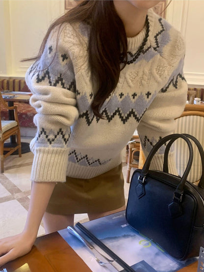 Color-block Jacquard Thick Sweater