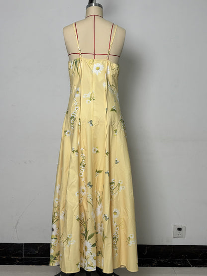 Printed button-front camisole midi dress with side slits