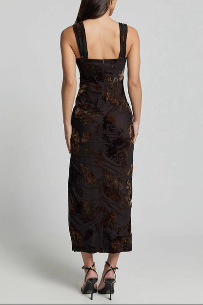 black lace slip midi dress