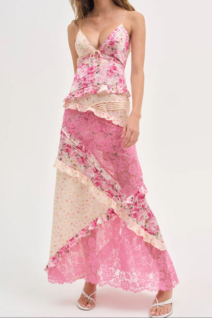 Léa Lace Patchwork Floral Cami Maxi Dress