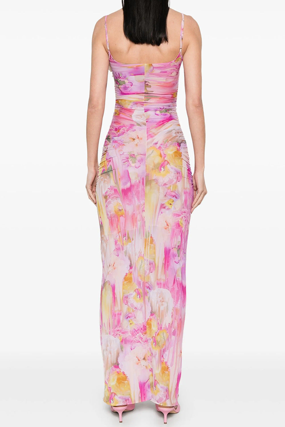 molly Floral Appliqué Print Maxi Dress in pink