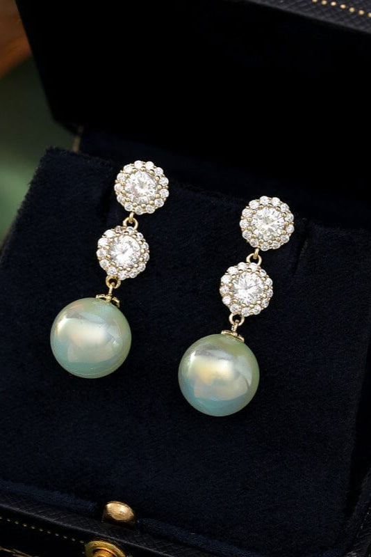 PEARL EARRINGS WITH ZIRCON FLOWERS Earrings blingmyfriend GREEN 