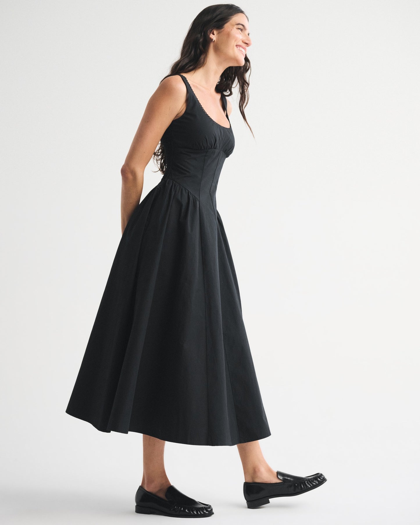 black slim large pendulum slip dress