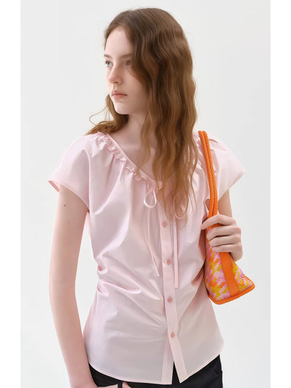 Ruffled V-neck tie-sleeve shirt