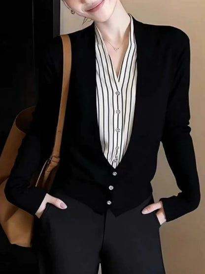 Faux-layered Striped Sweater
