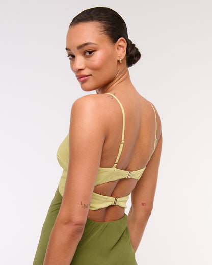 green open back suspender color-blocking dress