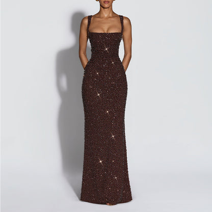 brown slip maxi dress