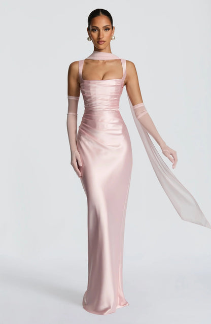 pink satin herring bone slip dress