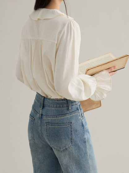 v-neck ruffle Bell-sleeved shirt
