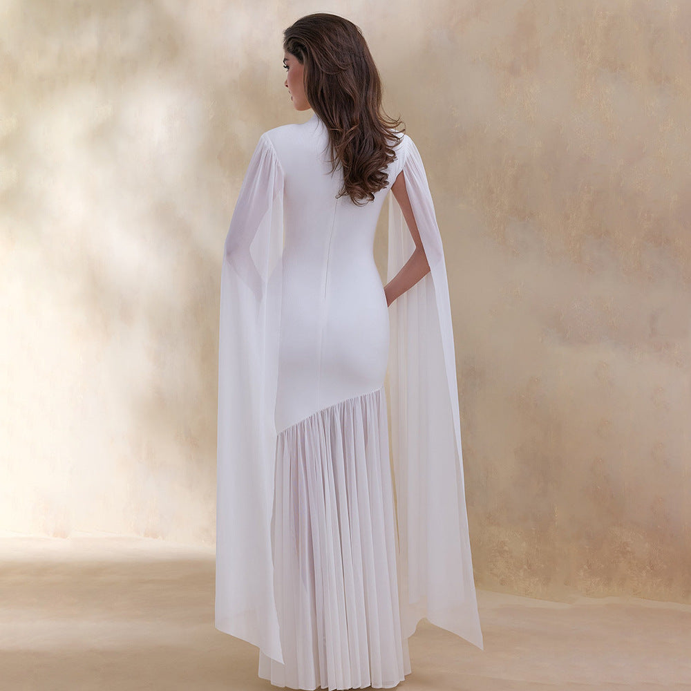 white mesh streamer maxi dress