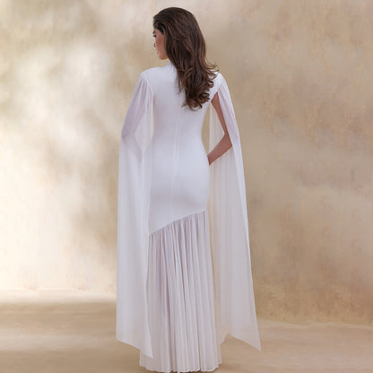 white mesh streamer maxi dress