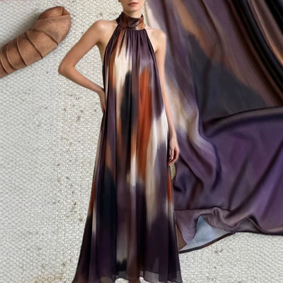 Printed halter-neck sleeveless maxi dress