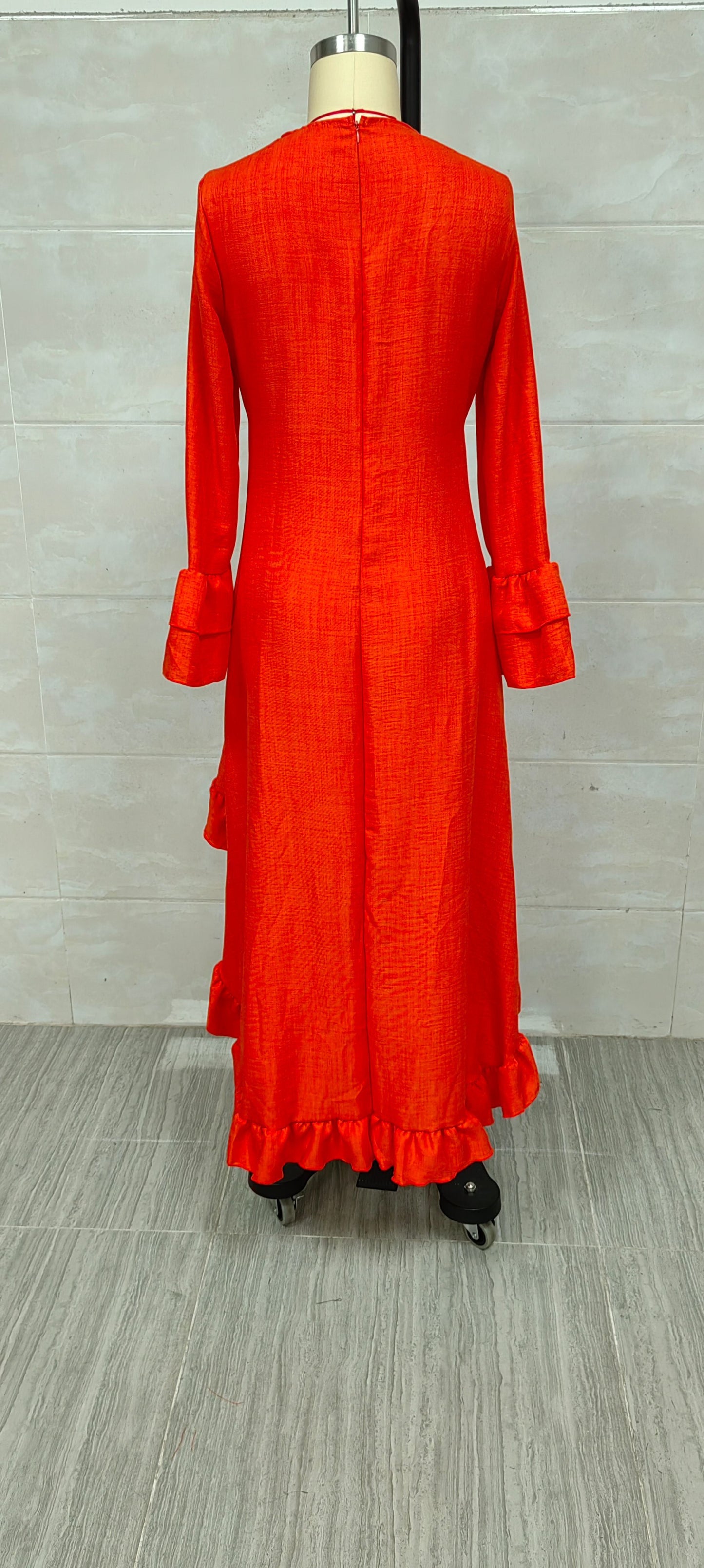 Bohemian-style ruffled asymmetrical V-neck maxi dress