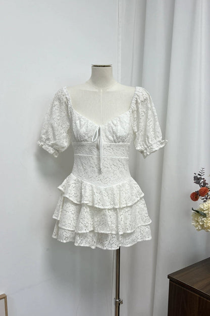 White Lace Mini Dress - Romantic Crochet Party Dress