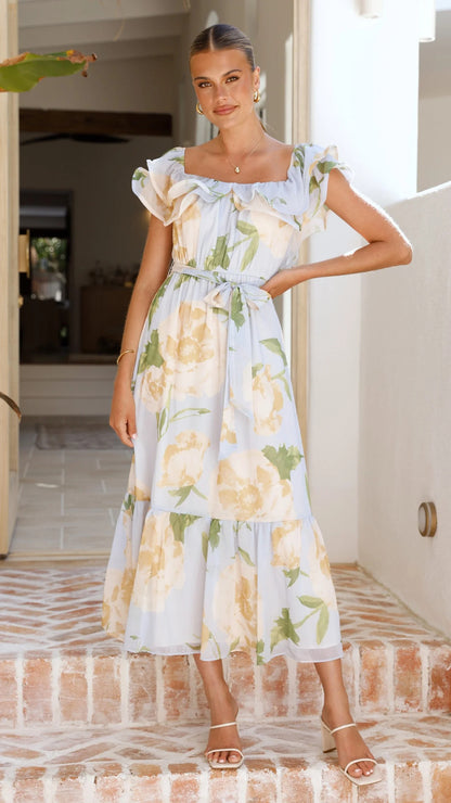 Floral print chiffon A-line maxi dress