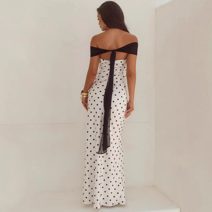 polka dot one-shoulder maxi dress