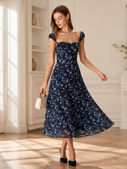 blue floral midi dress