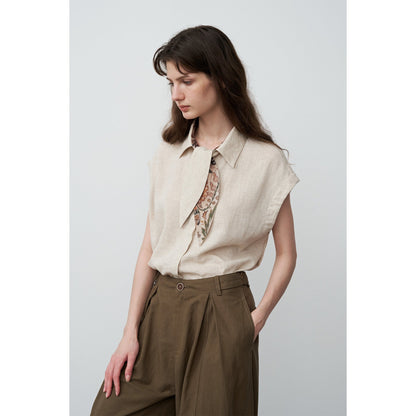 Tencel ramie bow tie sleeveless shirt