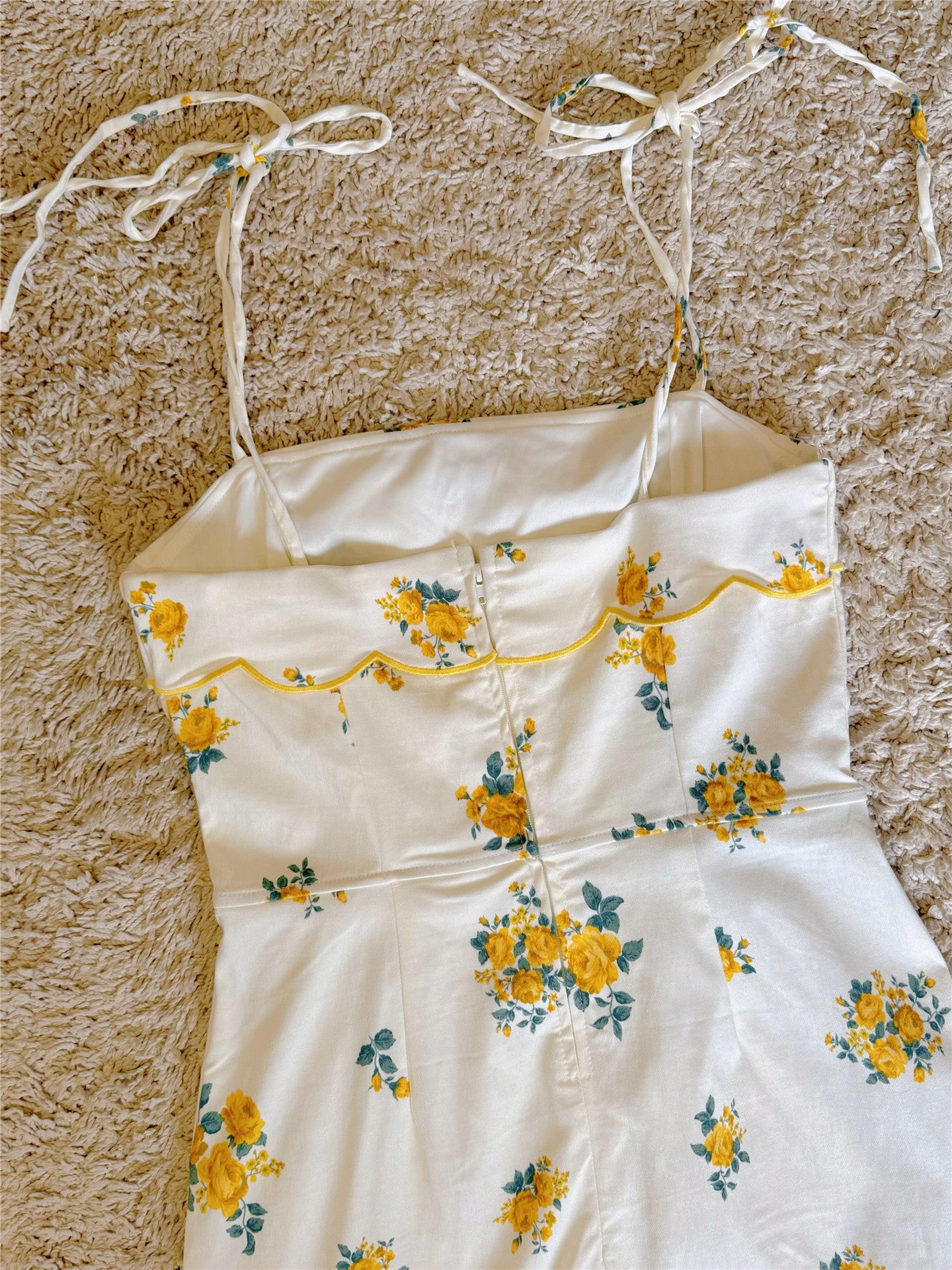 Tie Strap Yellow Floral Split Mini Dress