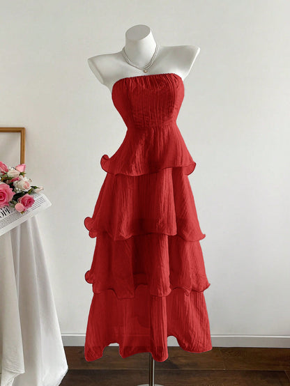 kate Strapless ruffled cake midi dress