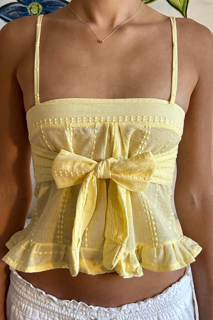 yellow Sleeveless ruffled strapless top