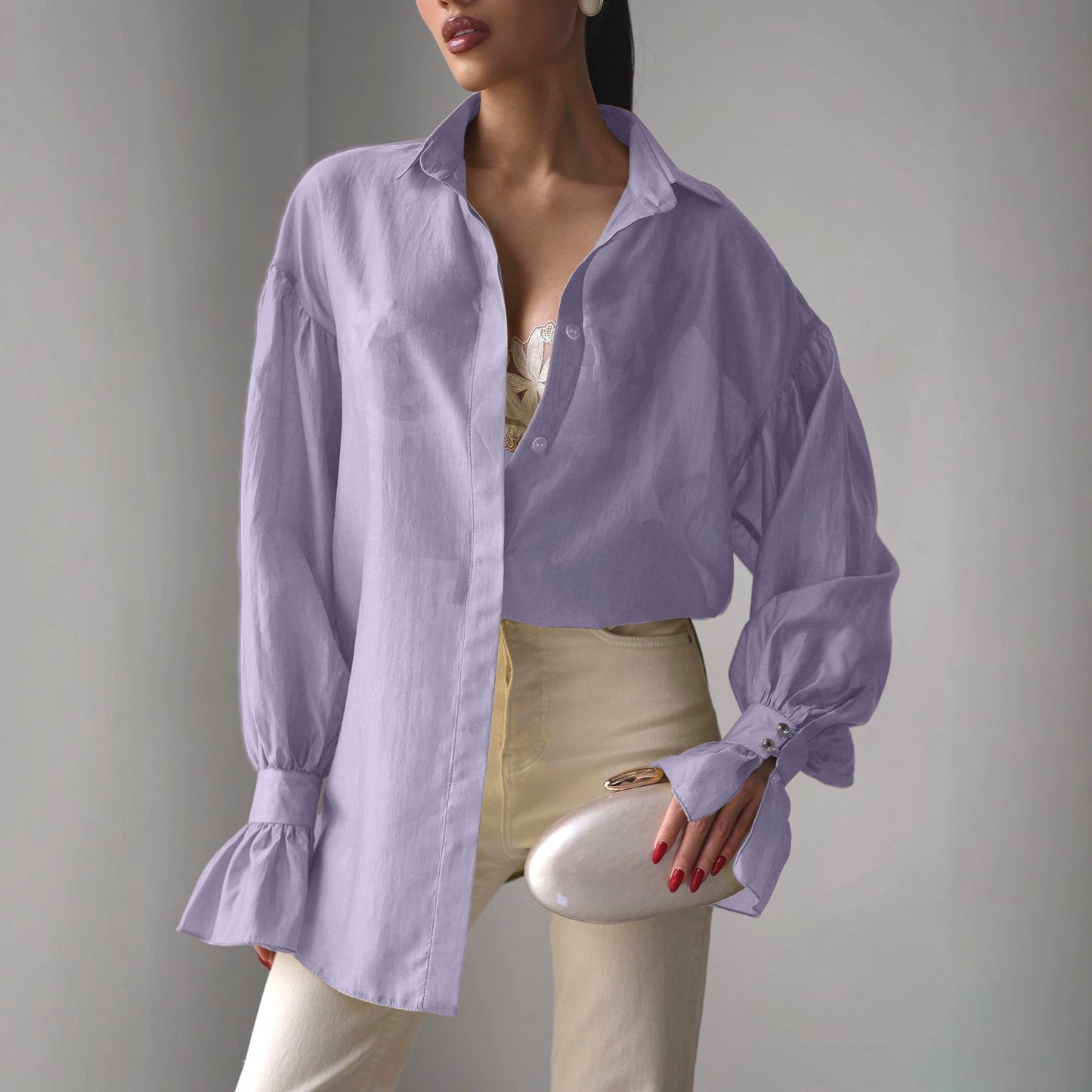 Tencel Thin Sheer Long-Sleeved Shirt