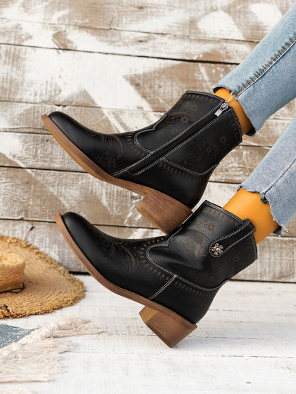 Vintage Western Embroidered Mid-Cut Rider Boots